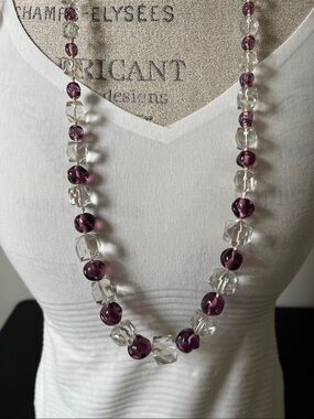 Vintage 1920s Czech Art Deco Purple & Clear Glass cubes Flapper Necklace